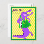 Mardi Gras Paarse Alligator Briefkaart (Voorkant / Achterkant)
