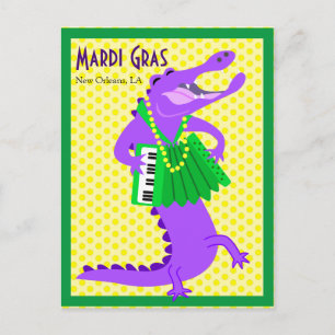 Mardi Gras Paarse Alligator Briefkaart
