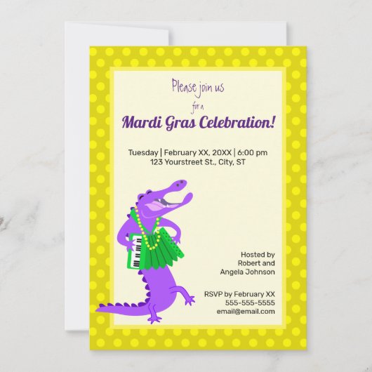 Mardi Gras Paarse Alligator Kaart (Voorkant)