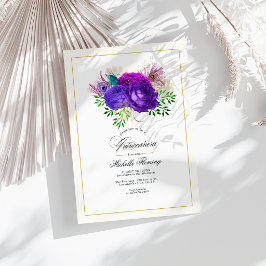 Mardi Gras Paarse en Heet-Roze Bloemrijke Quinceañ Kaart