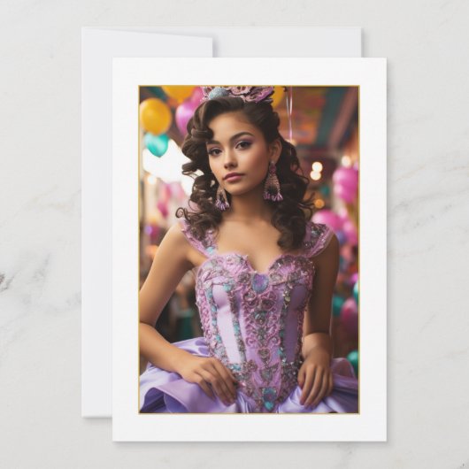 Mardi Gras Paarse en Hot-Pink Floral Quinceañera Kaart (Achterkant)