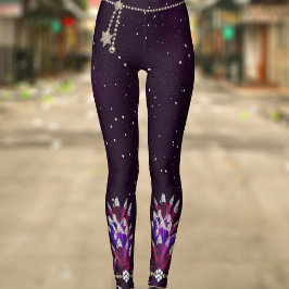 Mardi Gras Paarse Glitter Feather Pendant Leggings