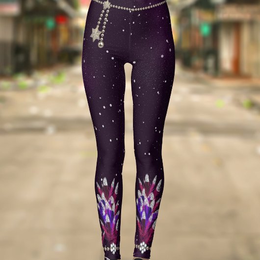 Mardi Gras Paarse Glitter Feather Pendant Leggings