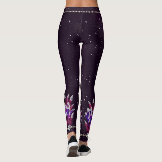 Mardi Gras Paarse Glitter Feather Pendant Leggings (Achterkant)