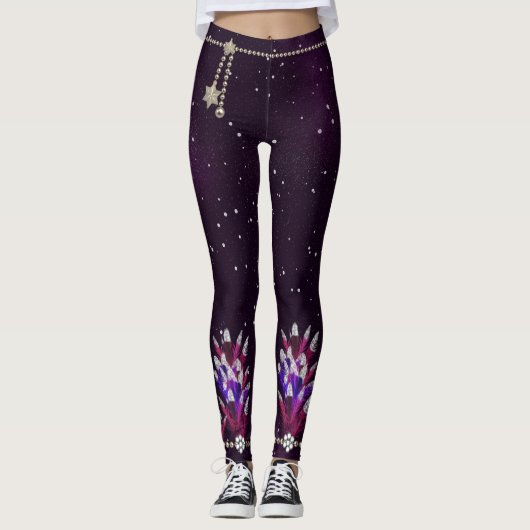Mardi Gras Paarse Glitter Feather Pendant Leggings (Voorkant)