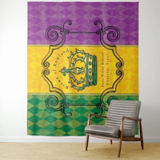Mardi Gras Paarse Gouden Groene Kroon Familienaam  Wandkleed (In situ)