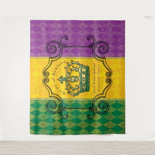 Mardi Gras Paarse Gouden Groene Kroon Familienaam  Wandkleed (Voorkant)