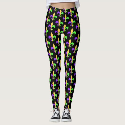 Mardi Gras Paarse Green en Gold New Orleans Leggings (Voorkant)