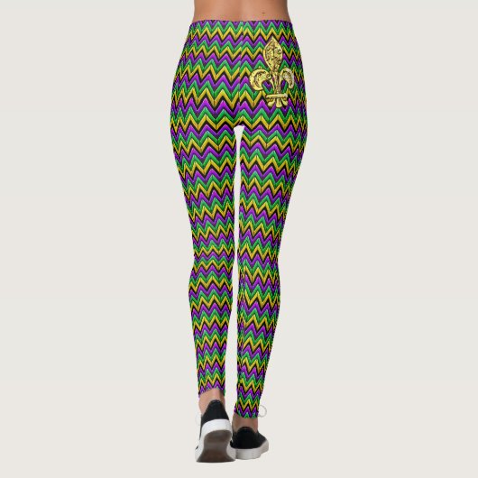 Mardi Gras Paarse Green Gold ZigZag Stripes Leggings (Achterkant)