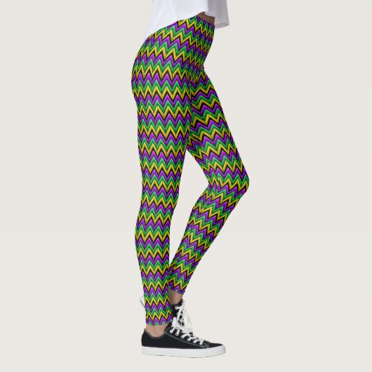 Mardi Gras Paarse Green Gold ZigZag Stripes Leggings (Rechts)