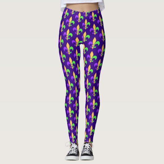 Mardi Gras Paarse Groen en Goud New Orleans Leggings (Voorkant)