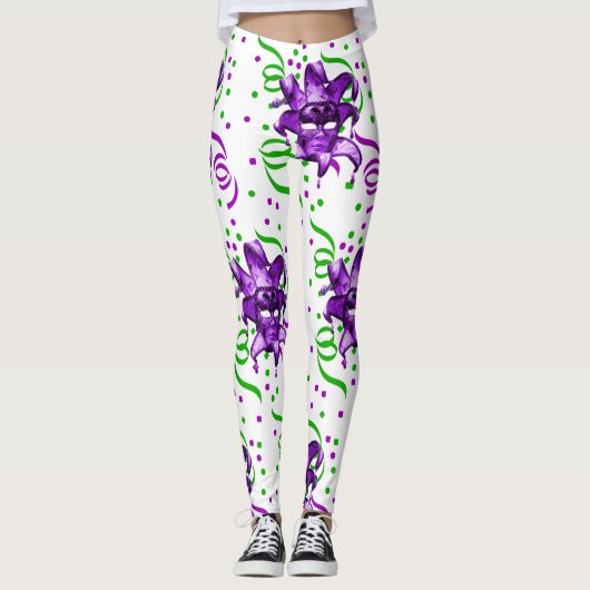 Mardi Gras Paarse masker en Confetti Leggings (Voorkant)