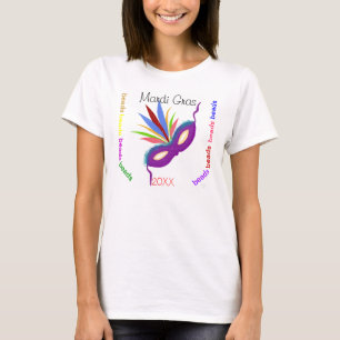 Mardi Gras Paarse Masker Kleurrijke Kralen Pret T-shirt