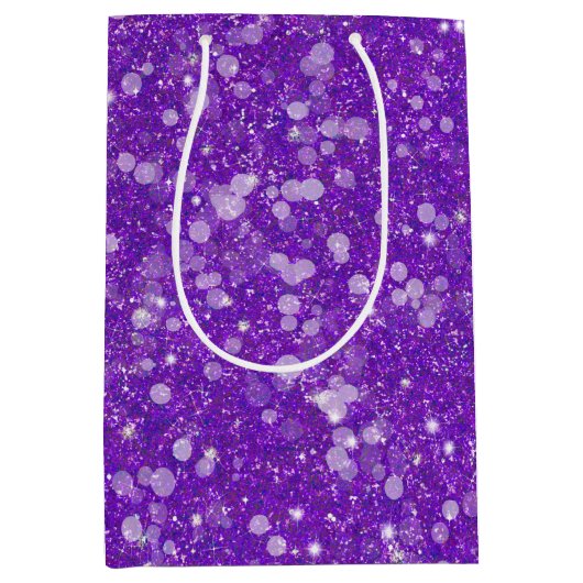 Mardi Gras Paarse vaste kleur Faux Glitter Bling Medium Cadeauzakje (Voorkant)