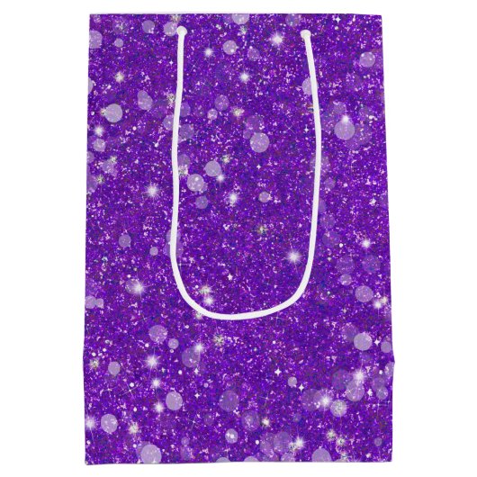 Mardi Gras Paarse vaste kleur Faux Glitter Bling Medium Cadeauzakje (Achterkant)