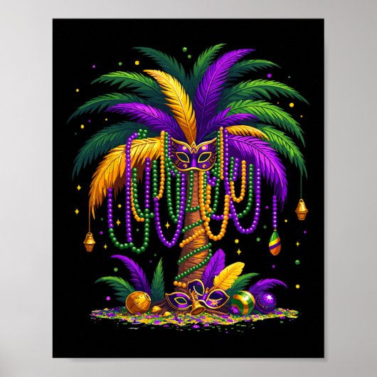 Mardi Gras Palm Tree Hawaiian Tropical Party Manne Poster (Voorkant)
