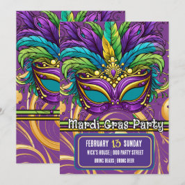 Mardi Gras Parade en Feestmasker Kaart