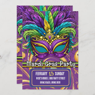 Mardi Gras Parade en Feestmasker Kaart