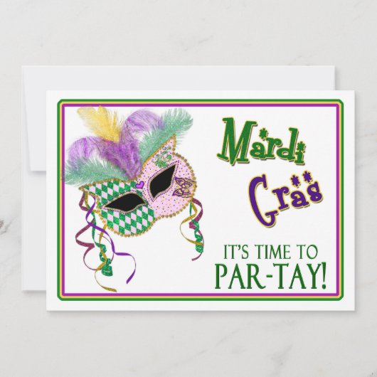 MARDI GRAS PARTIJ INVITATIE - MASKER - 5 x 7 Kaart (Voorkant)