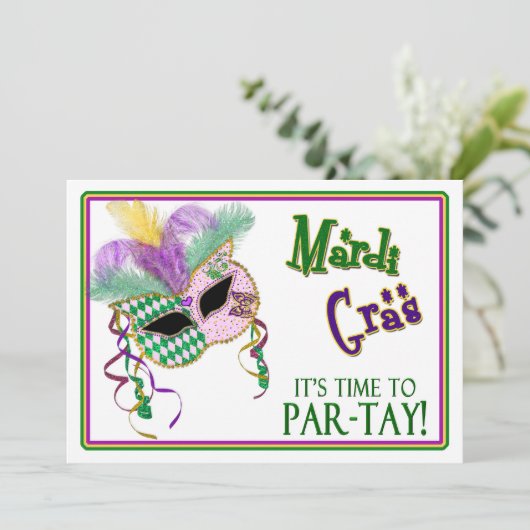 MARDI GRAS PARTIJ INVITATIE - MASKER - 5 x 7 Kaart (Staand voorkant)