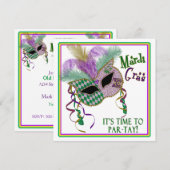 MARDI GRAS PARTIJ INVITATIE - MASKER - SQUARE KAART (Voorkant / Achterkant)