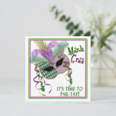 MARDI GRAS PARTIJ INVITATIE - MASKER - SQUARE KAART (Staand voorkant)