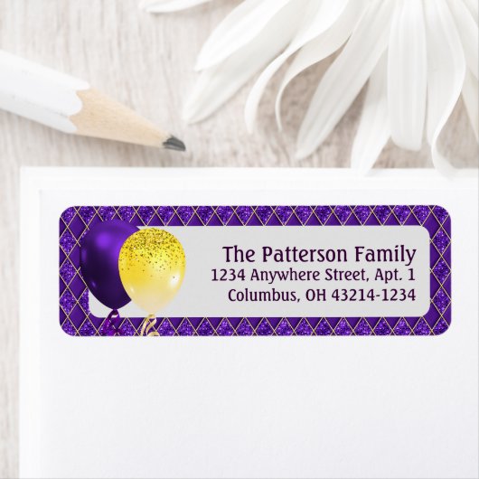 Mardi Gras Party-ballonnen en Argyle Pattern-label Etiket (Insitu)
