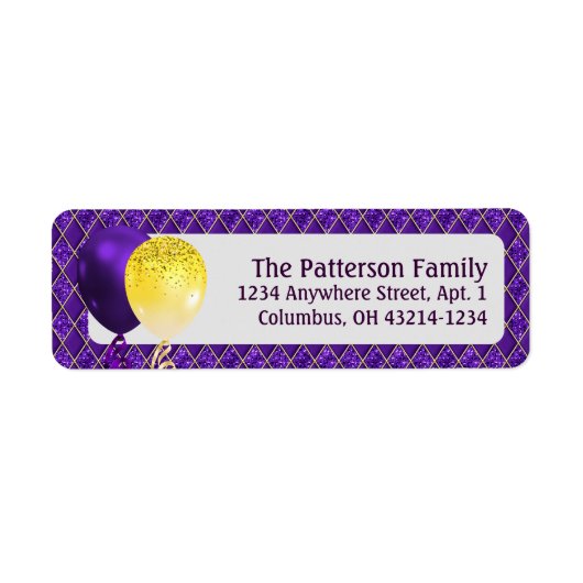 Mardi Gras Party-ballonnen en Argyle Pattern-label Etiket (Voorkant)