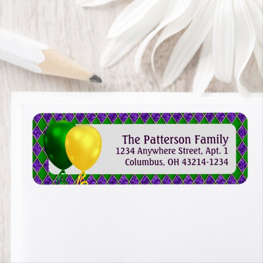 Mardi Gras Party Balloons en Argyle Pattern Etiket (Insitu)