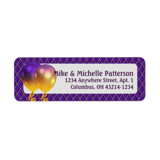 Mardi Gras Party Balloons en Paarse Argyle Etiket