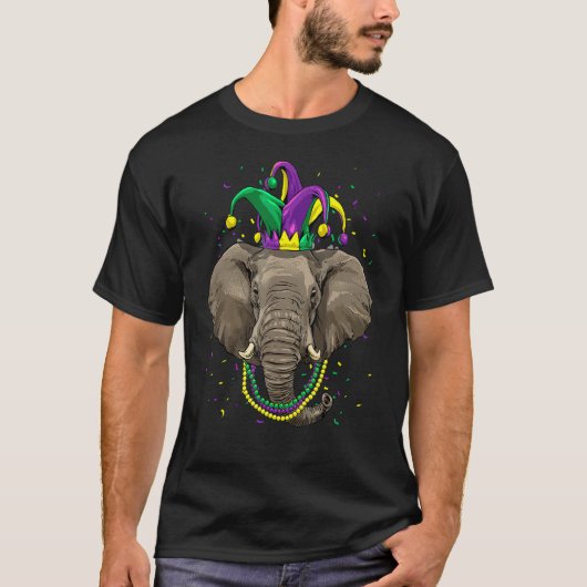 Mardi Gras Party Carnival Jester Elephant Tusker W T-shirt (Voorkant)