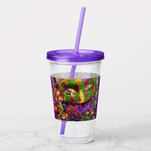 Mardi Gras Party Drink Glass Straw Aangepaste teks Acryl Drinkbeker (Achterkant)
