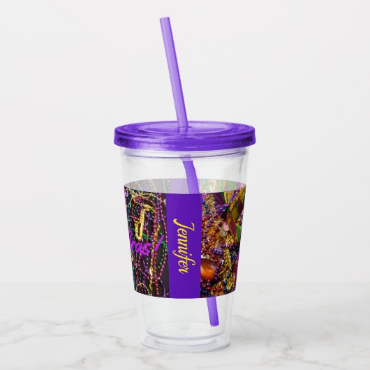Mardi Gras Party Drink Glass Straw Aangepaste teks Acryl Drinkbeker (Links)