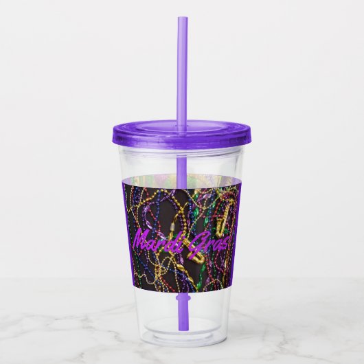 Mardi Gras Party Drink Glass Straw Aangepaste teks Acryl Drinkbeker (Voorkant)