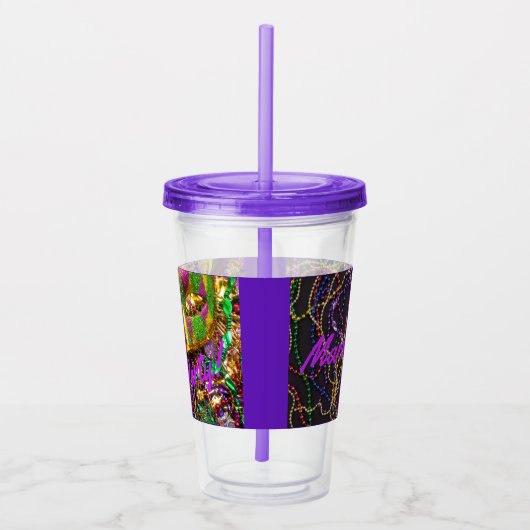 Mardi Gras Party Drink Glass Straw Aangepaste teks Acryl Drinkbeker (Rechts)