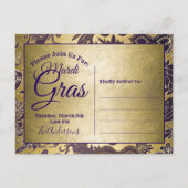 Mardi Gras Party Faux Gold Paarse Masker Uitnodiging Briefkaart (Achterkant)