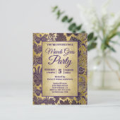Mardi Gras Party Faux Gold Paarse Masker Uitnodiging Briefkaart (Staand voorkant)