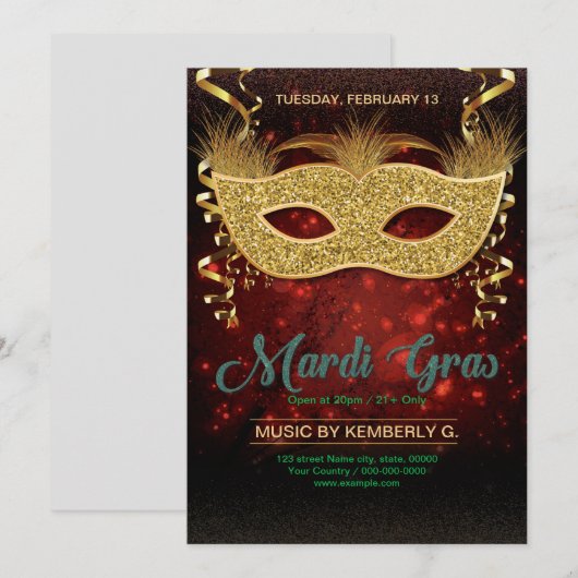 Mardi Gras Party Flyer Template  Kaart (Voorkant / Achterkant)
