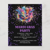 Mardi Gras Party Glitter Evenement Budget Uitnodig (Voorkant)