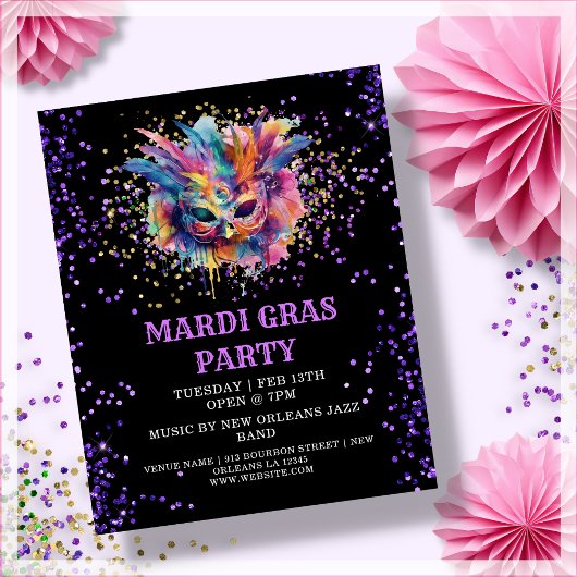 Mardi Gras Party Glitter Evenement Budget Uitnodig