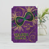 Mardi Gras Party in Paars Gold Green Kaart (Staand voorkant)
