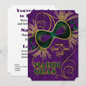 Mardi Gras Party in Paars Gold Green Kaart (Voorkant / Achterkant)