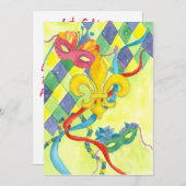 Mardi Gras Party Invitation fleur De Lis Painting Kaart (Voorkant / Achterkant)