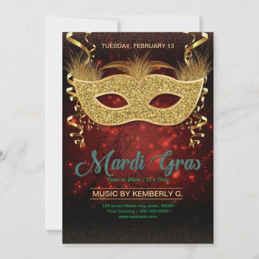 Mardi Gras Party Invitation Flyer Kaart (Voorkant)