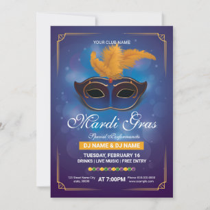 Mardi Gras party Invitation Flyer Sjabloon Kaart