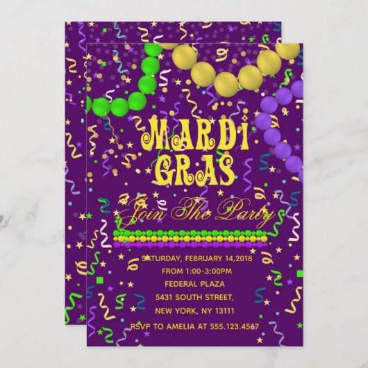 Mardi gras Party Kaart (Voorkant / Achterkant)