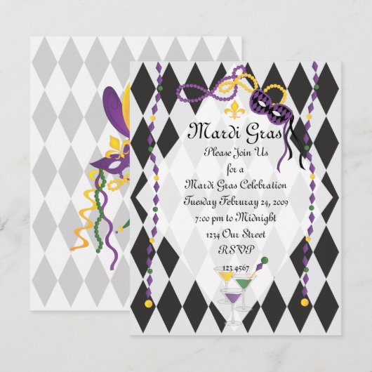 Mardi Gras Party Kaart (Voorkant / Achterkant)