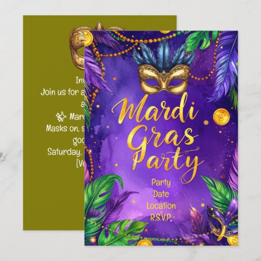 Mardi Gras Party – Let the Good Times Roll Kaart (Voorkant / Achterkant)