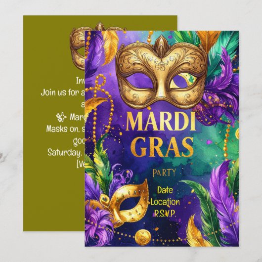 Mardi Gras Party – Let the Good Times Roll Kaart (Voorkant / Achterkant)