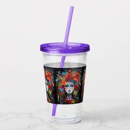 Mardi Gras Party Mask & Headdress Paarse Straw & Acryl Drinkbeker (Achterkant)